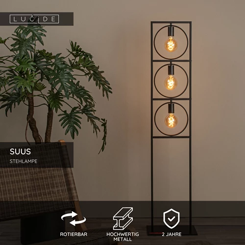 Lucide SUUS - Stehlampe - 3xE27 - Schwarz - USP
